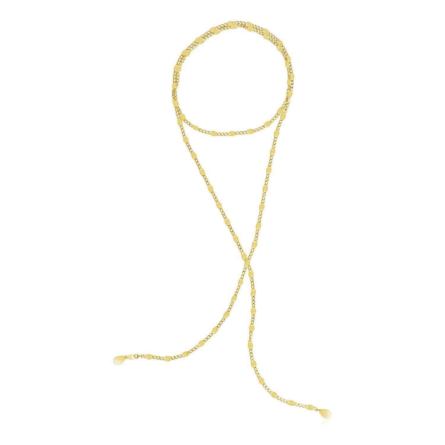 14K Yellow Gold Tie Necklace with Polished Oval Links