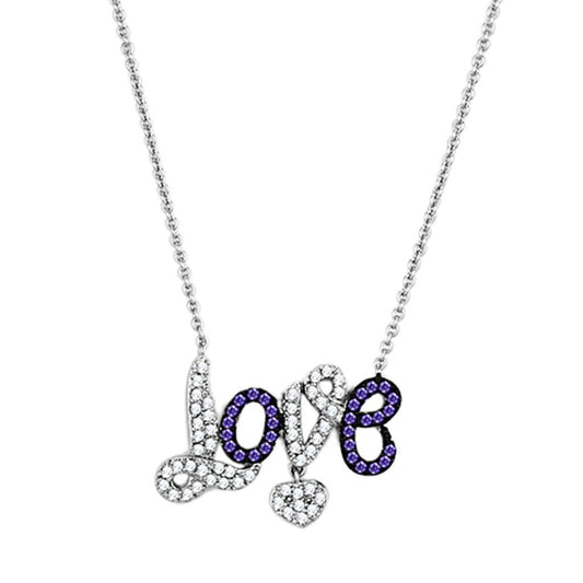 Rhodium + Ruthenium Brass Necklace CZ in Amethyst - Stellar Real