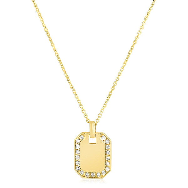 14k Yellow Gold High Polish Diamond Octagon Tag Necklace - Stellar Real