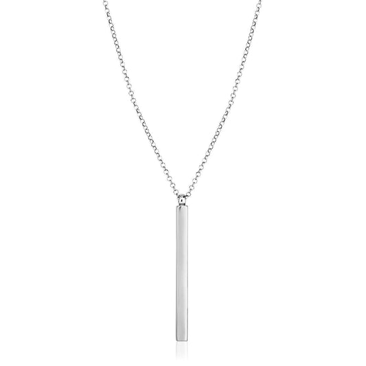 Sterling Silver 24 inch Necklace with Long Polished Bar Pendant - Stellar Real