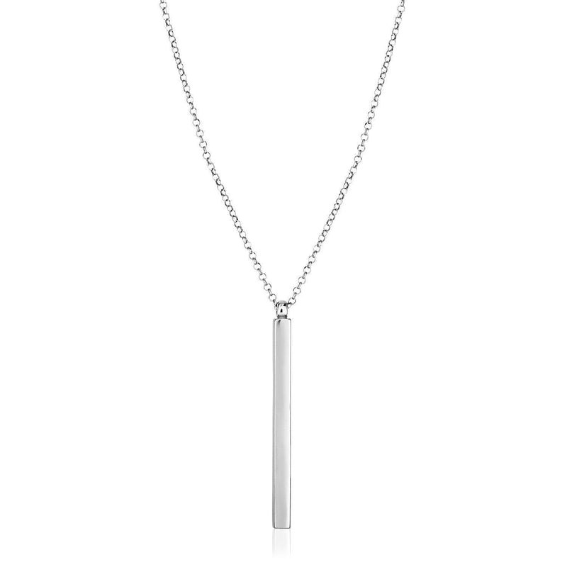Sterling Silver 24 inch Necklace with Long Polished Bar Pendant - Stellar Real