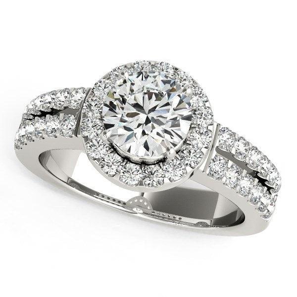14k White Gold Halo Diamond Engagement Ring With Double Row Band (1 3/8 cttw) - Stellar Real