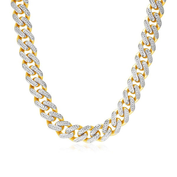 14k Two Tone Gold Miami Cuban Chain Necklace with White Pave - Stellar Real