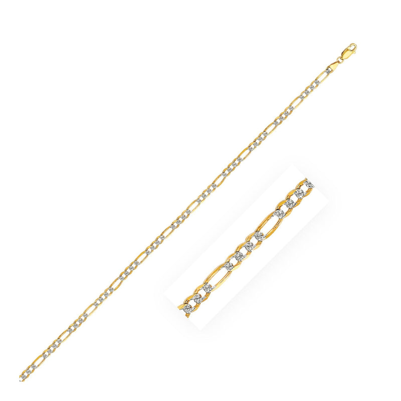 4.0mm 14K Yellow Gold Solid Pave Figaro Chain - Stellar Real