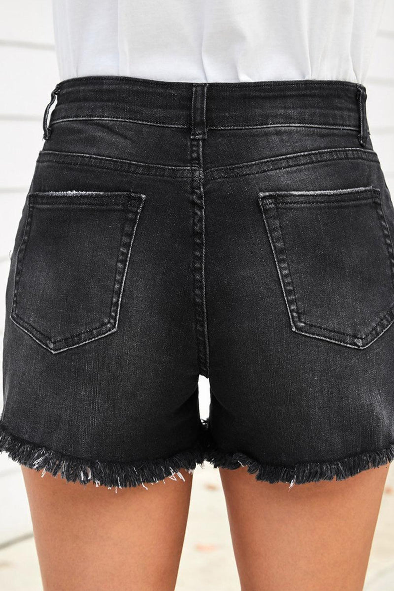 Raw Hem Distressed Denim Shorts with Pockets - Stellar Real
