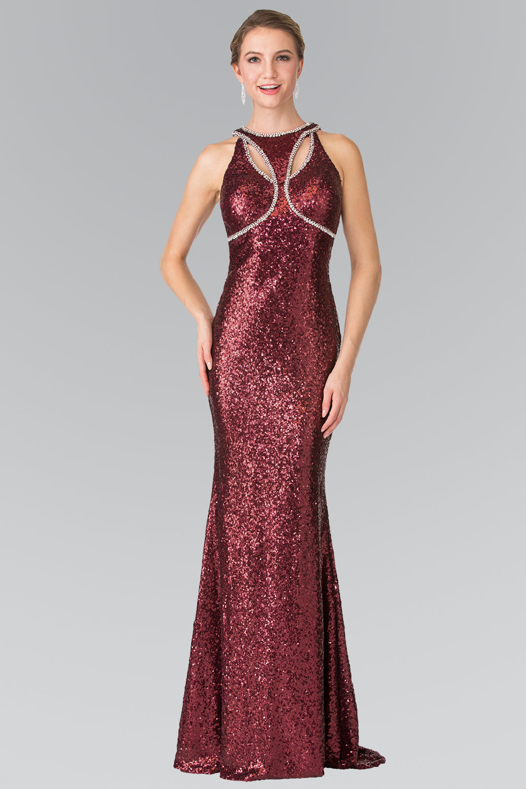 Jewel Embellished Sequin Long Dress GLGL2217-4