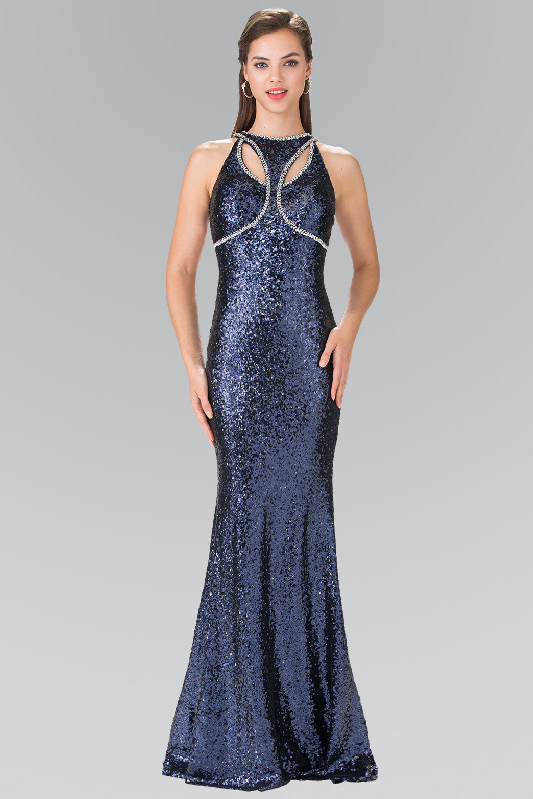 Jewel Embellished Sequin Long Dress GLGL2217-8