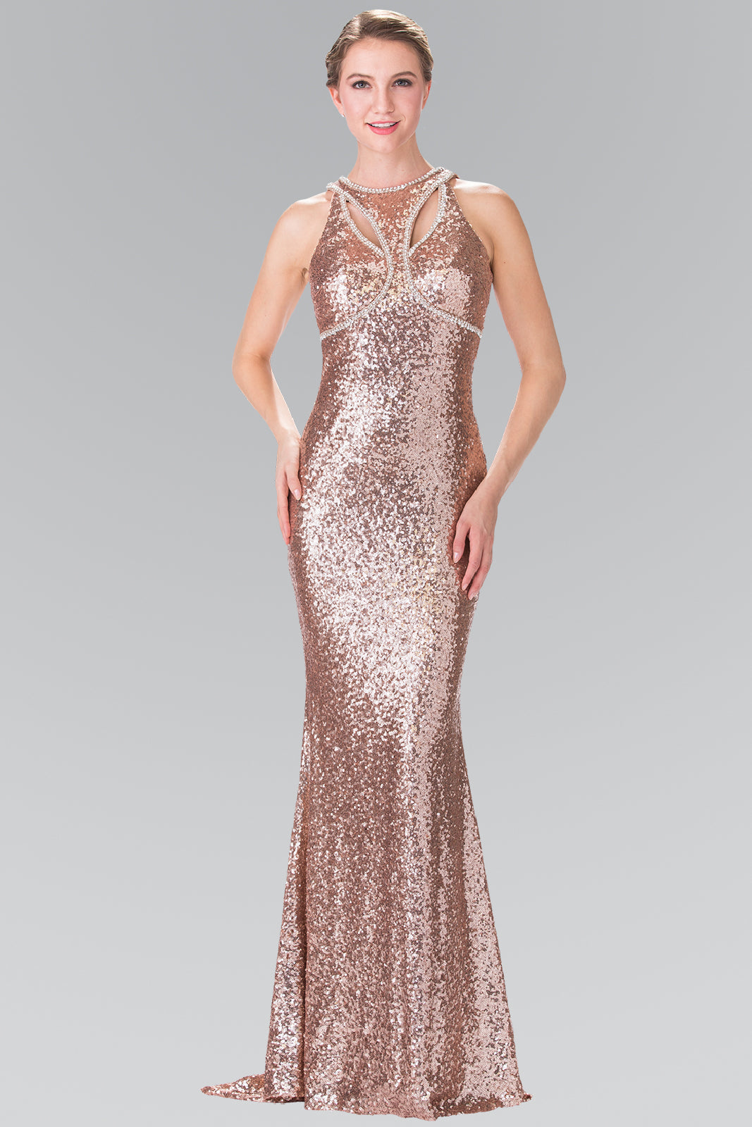 Jewel Embellished Sequin Long Dress GLGL2217-11