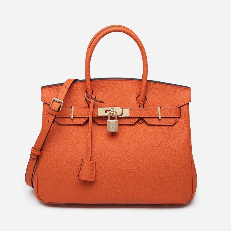 GENUINE Togo leather gold  Padlock Tote Orange Bag