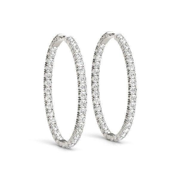 Oval Shape Diamond Hoop Earrings in 14k White Gold - Stellarreal