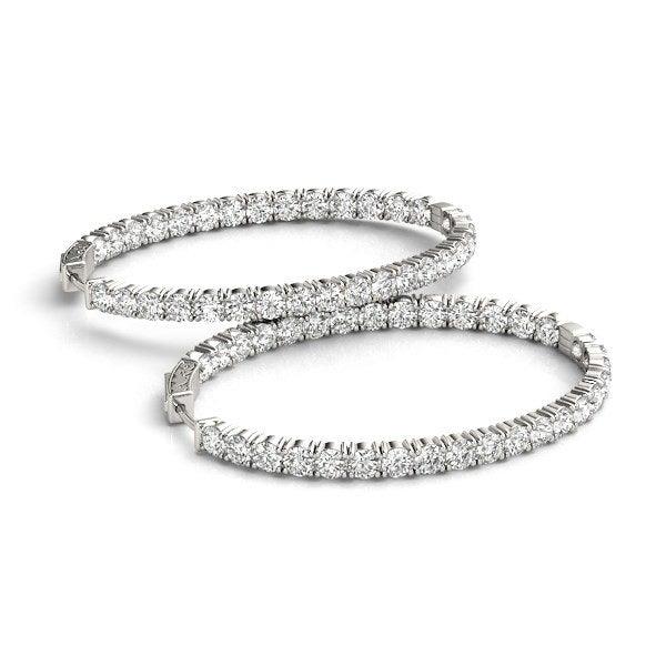 Oval Shape Diamond Hoop Earrings in 14k White Gold - Stellarreal