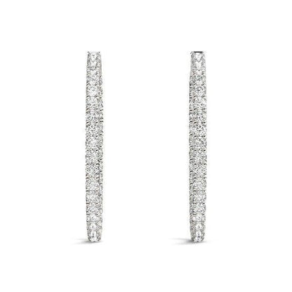 Oval Shape Diamond Hoop Earrings in 14k White Gold - Stellarreal