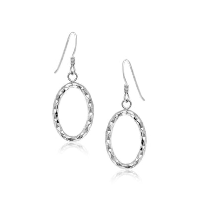 Sterling Silver Open Oval Drop Earrings with Textured Design - Stellarreal