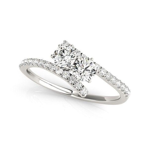 Two Stone Bypass Diamond Ring in 14k White Gold - Stellarreal