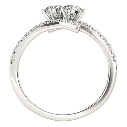 Two Stone Bypass Diamond Ring in 14k White Gold - Stellarreal