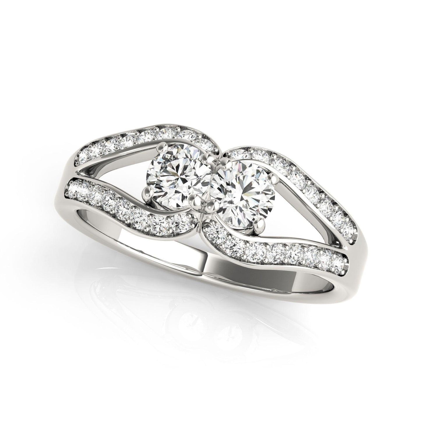 Two Stone Split Shank Design Diamond Ring in 14k White Gold - Stellarreal