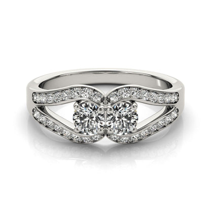 Two Stone Split Shank Design Diamond Ring in 14k White Gold - Stellarreal